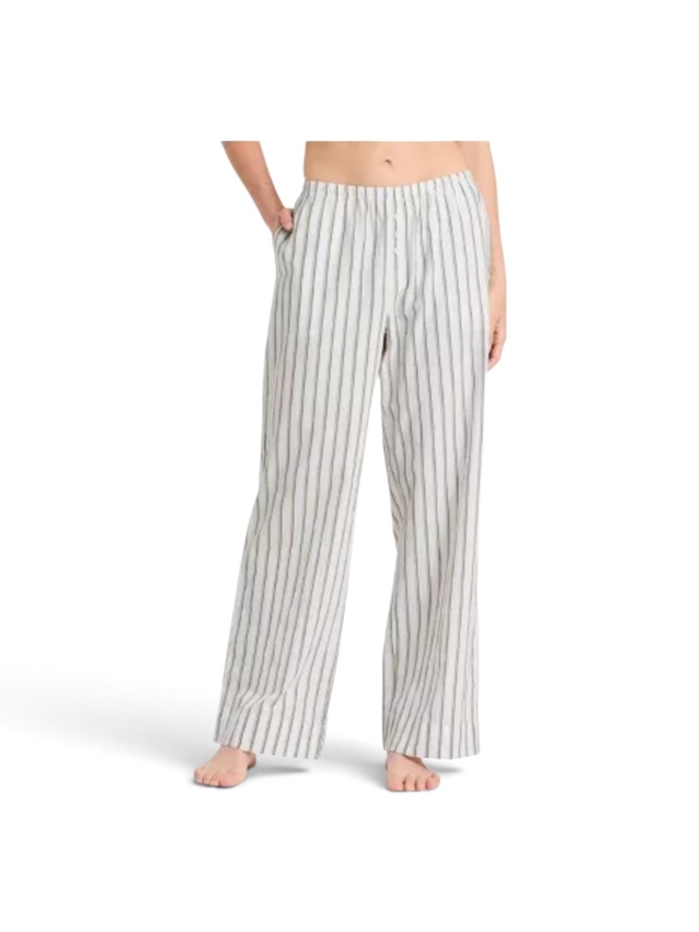 Women's Stripe Linen Blend Lounge Pajama /Lounge Pants -cream/black 2X